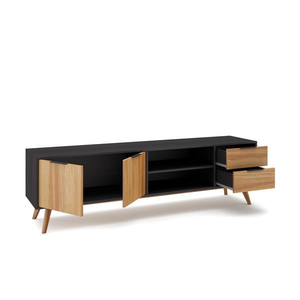 Juodos/natūralios pušies TV staliukas 180x53 cm Lavis - Marckeric-image-4