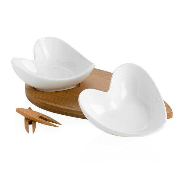2 serviravimo dubenų rinkinys su bambukiniu padėklu ir 2 iešmais Brandani Coeur Blanc-image-2