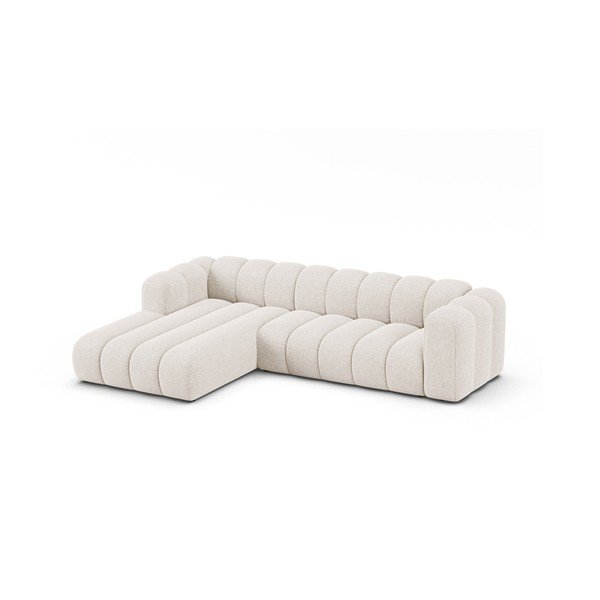 Kreminės spalvos kampinė sofa iš šenilinio audinio (su kairiuoju kampu/su gultu) Lupine – Micadoni -image-1