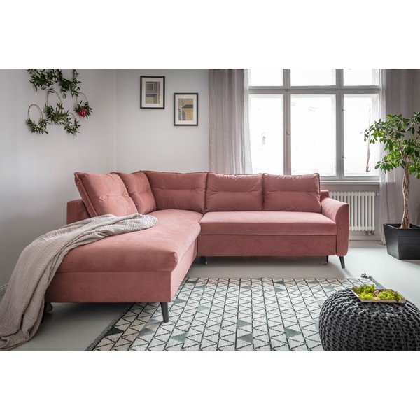 Rožinės spalvos aksominė kampinė sofa Miuform Stylish Stan L, kairysis kampas-image-1