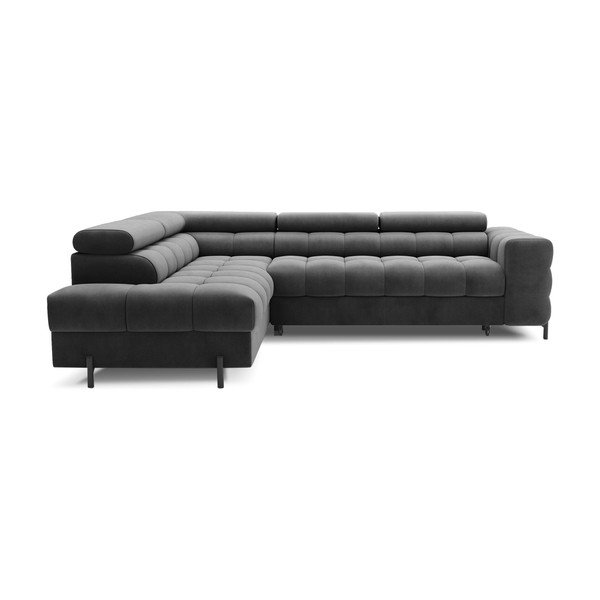 Tamsiai pilkos spalvos iš velveto sulankstoma/su sandėliavimo vieta kampinė sofa (su kairiuoju kampu/„L“ formos) Ferucce – ELTAP-image-2
