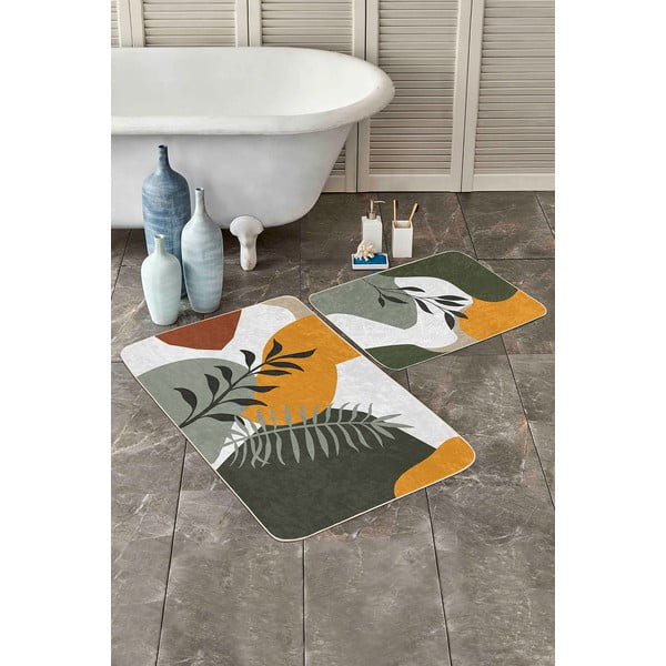 Iš velveto vonios kilimėliai žalios spalvos 2 vnt. 60x100 cm Illustrated Autumn – Mila Home-image-2