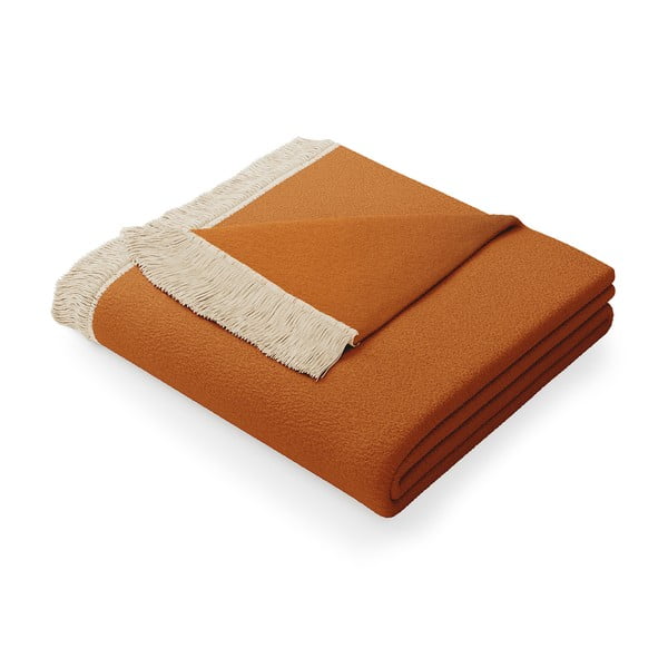 Oranžinė medvilnės mišinio antklodė AmeliaHome Franse, 150 x 200 cm