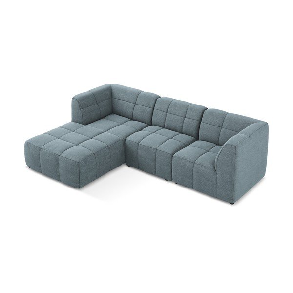 Mėlynos spalvos kampinė sofa iš boucle (su kairiuoju kampu/su gultu) Aloha – Makamii-image-3