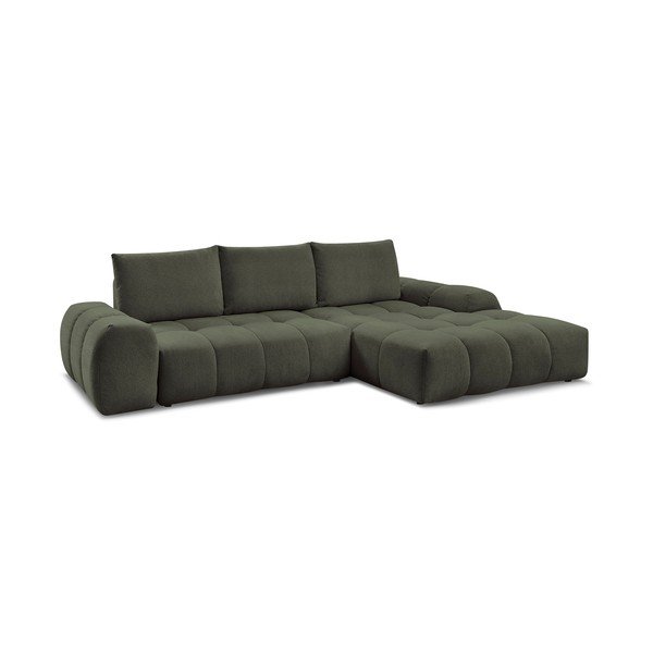 Žalios spalvos iš šenilinio audinio sulankstoma/su sandėliavimo vieta kampinė sofa (su dešiniuoju kampu/su gultu) Everest – Bobochic Paris-image-3