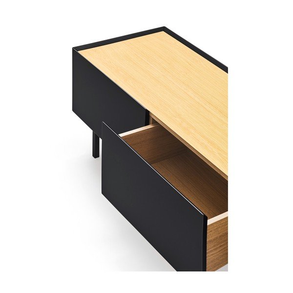 TV spintelė juodos spalvos/natūralios spalvos iš ąžuolo 180x45 cm Arista – Teulat-image-2