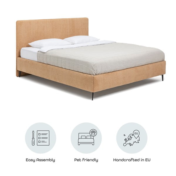 Garstyčių spalvos dvigulė lova audiniu dengta su grotelėmis 180x200 cm Noira Slim – Bonami Selection-image-4