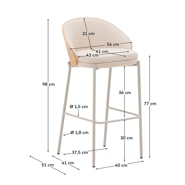 Smėlio spalvos/šviesios natūralios spalvos baro taburetė (sėdynės aukštis 77 cm) Eamy – Kave Home-image-4