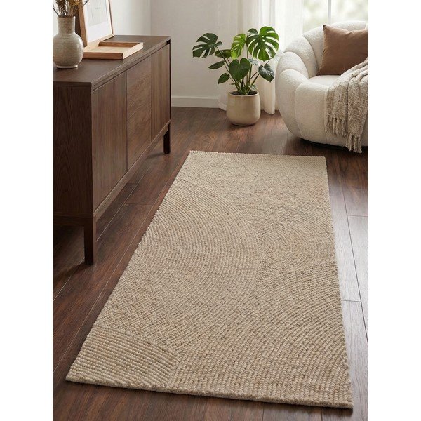 Rankų darbo smėlio spalvos iš vilnos kilimas 80x200 cm Calmio – Hanse Home-image-1