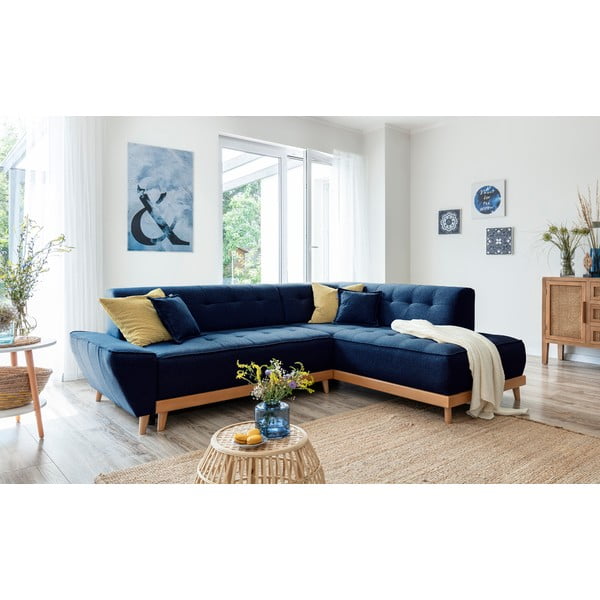 Tamsiai mėlyna sofa-lova Miuform Dazzling Daisy L, dešinysis kampas-image-3