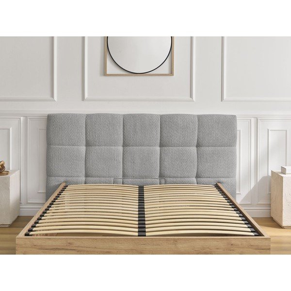 Pilkos spalvos iš audinio dvigulė lova audiniu dengta/iš medžio drožlių plokštės su sandėliavimo vieta su lovos grotelėmis 180x200 cm Kumo – Bobochic Paris-image-3