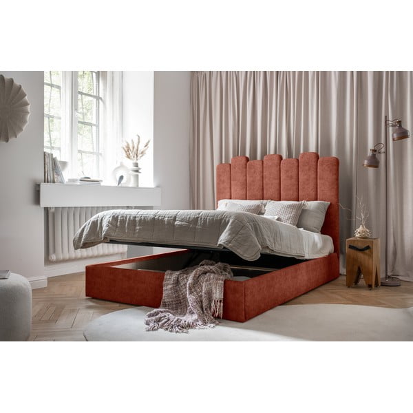 160x200 cm dydžio plytų spalvos minkšta dvigulė lova su tinkleliu ir daiktadėže Dreamy Aurora - Miuform-image-4