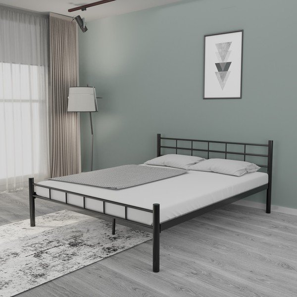 Iš metalo dvigulė lova juodos spalvos su lovos grotelėmis 160x200 cm K70 – Kalune Design-image-1