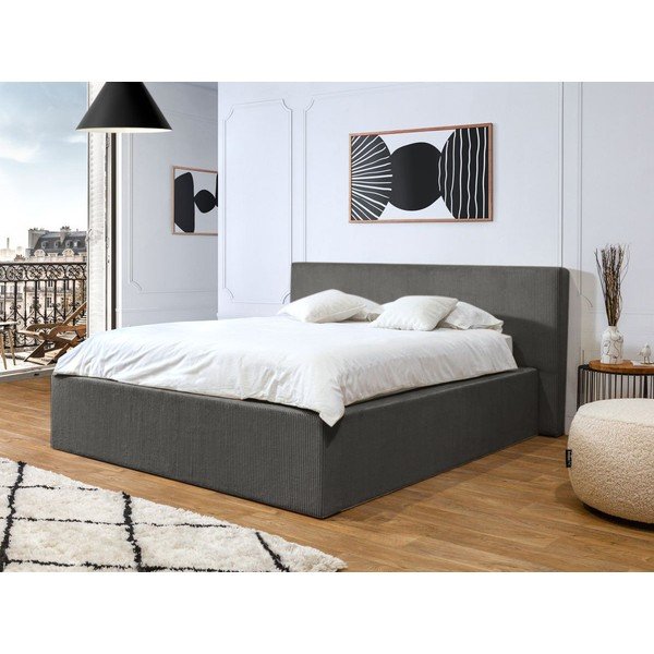 Dvigulė lova tamsiai pilkos spalvos audiniu dengta su sandėliavimo vieta su lovos grotelėmis 160x200 cm Nihad – Bobochic Paris-image-1
