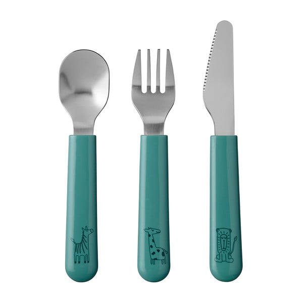 Vaikiški stalo įrankiai turkio spalvos/sidabrinės spalvos iš nerūdijančio plieno 3 vnt. Deep turquoise – Mepal
