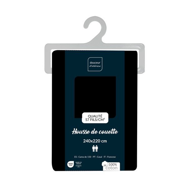 Juodos spalvos iš medvilnės dvigulis/itin ilgas antklodės užvalkalas 240x220 cm Lina – douceur d'intérieur-image-2