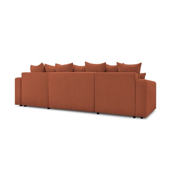 Terakotos raudonos spalvos velvetinė U formos sofa-lova Bobochic Paris Envy-image-4