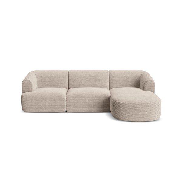 Šviesiai rudos spalvos kampinė sofa iš kordinio velveto (su dešiniuoju kampu/su gultu) Campi – Cosmopolitan Design-image-2