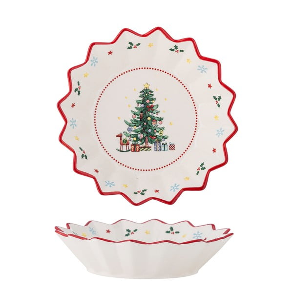 Raudonos spalvos/kreminės spalvos skirta serviravimui iš keramikos lėkštė su Kalėdų motyvu ø 20 cm Naive – Bloomingville-image-3