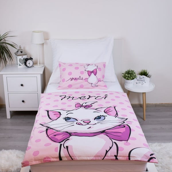 Rožinės spalvos iš medvilnės vaikiška patalynė vaikiškai lovai 100x135 cm Marie Cat "Merci" – Jerry Fabrics-image-1