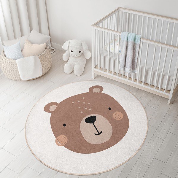 Skalbiamas rudos spalvos/kreminės spalvos vaikiškas kilimas ø120 cm Teddy Bear – Mila Home-image-2