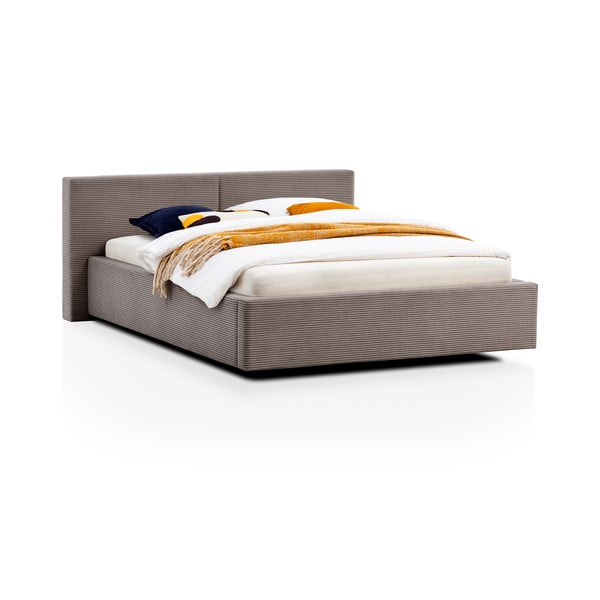 Šviesiai rudos spalvos dvigulė lova audiniu dengta su sandėliavimo vieta su lovos grotelėmis 140x200 cm Cube – Meise Möbel-image-4