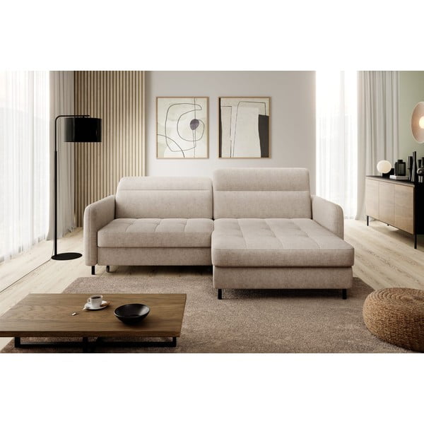 Smėlio spalvos kampinė sofa (su dešiniuoju kampu/su gultu) Gomsi – ELTAP-image-1
