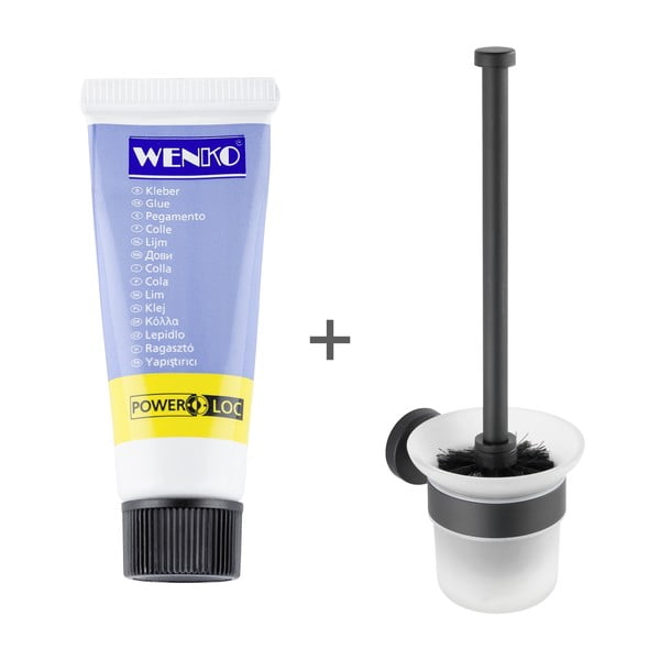 Klijuojamas iš stiklo tualeto šepetys matinės juodos spalvos Bosio – Wenko