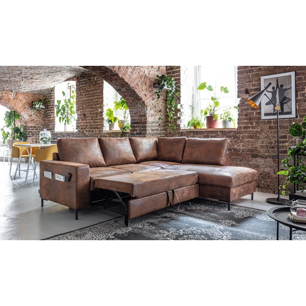 Iš dirbtinės odos sulankstoma kampinė sofa rudos spalvos (su dešiniuoju kampu) Lofty Lilly – Miuform-image-4