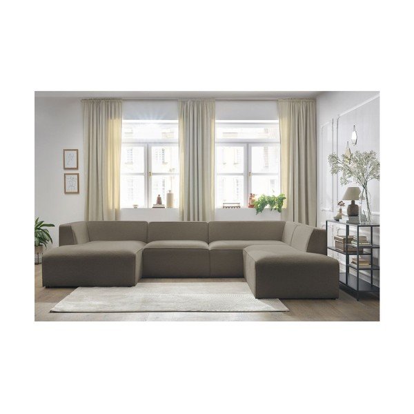 Rudos spalvos iš boucle modulinė kampinė sofa (su dešiniuoju kampu/„U“ formos) Megeve – Bobochic Paris-image-1