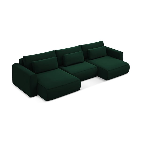 Žalios spalvos iš velveto sulankstoma/su sandėliavimo vieta kampinė sofa („U“ formos) Kapua – Makamii-image-4