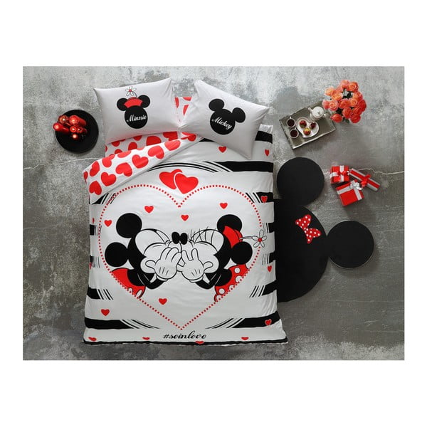 Medvilninė dvigulė paklodė "Tac Mickey & Minnie Amour", 200 x 220 cm