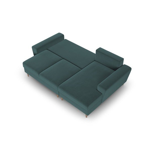 Smaragdinės spalvos iš velveto sulankstoma/su sandėliavimo vieta kampinė sofa (su dešiniuoju kampu/su gultu) Kyoto – Cosmopolitan Design-image-2