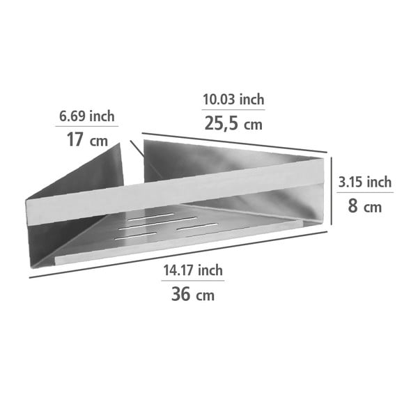 Klijuojama iš nerūdijančio plieno Kampinė vonios lentyna matinės sidabrinės spalvos Genova – Wenko-image-2