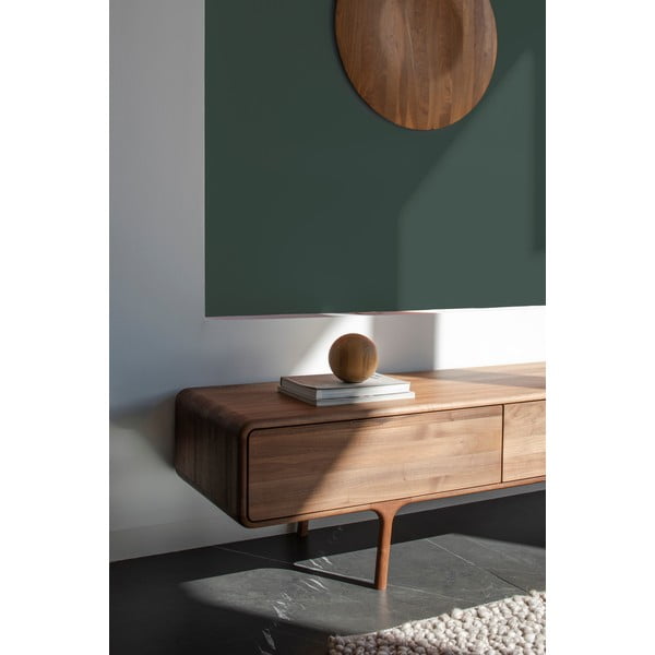 Rudos spalvos iš riešutmedžio masyvo TV spintelė 220x45x45 cm Fawn – Gazzda-image-4