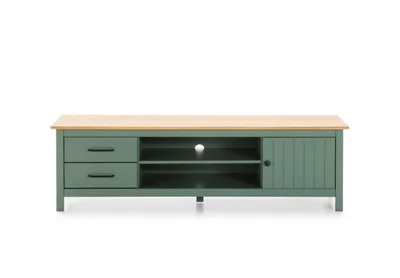 Iš pušies masyvo TV spintelė žalios spalvos/natūralios spalvos 158x47 cm Miranda – Marckeric