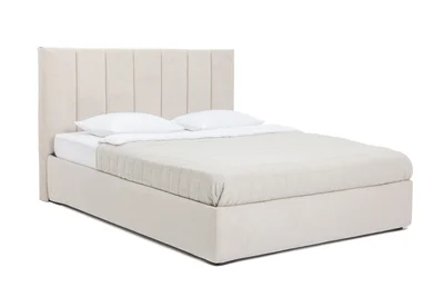 Smėlio spalvos dvigulė lova audiniu dengta su sandėliavimo vieta su grotelėmis 180x200 cm Thessa Bold Line – Bonami Selection