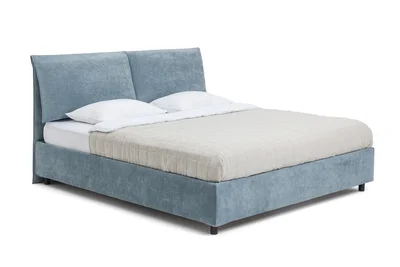 Mėlynos spalvos dvigulė lova audiniu dengta su sandėliavimo vieta su grotelėmis 160x200 cm Myra Pillow – Bonami Selection