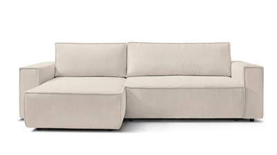 Sulankstoma kampinė sofa baltos spalvos/smėlio spalvos iš kordinio velveto (kintama) Nihad – Bobochic Paris