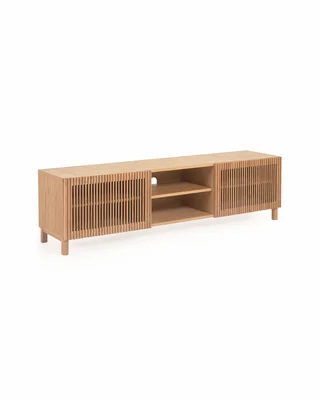 TV spintelė natūralios spalvos iš ąžuolo 180x50 cm Beyla – Kave Home