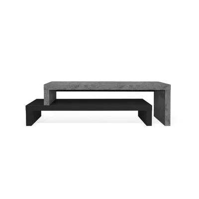 Dvigubas juodos spalvos TV staliukas su betono dekoru TemaHome Cliff, 125 x 40 cm