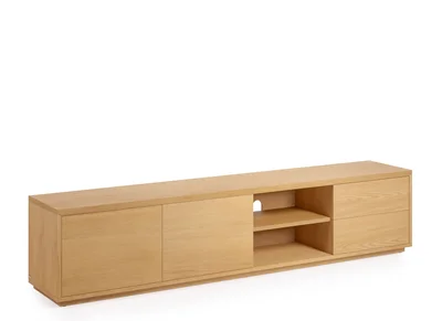 Natūralios spalvos ąžuolo dekoro TV staliukas 200x44 cm Abilen - Kave Home