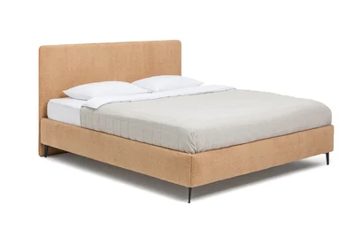 Garstyčių spalvos dvigulė lova audiniu dengta su grotelėmis 180x200 cm Noira Slim – Bonami Selection