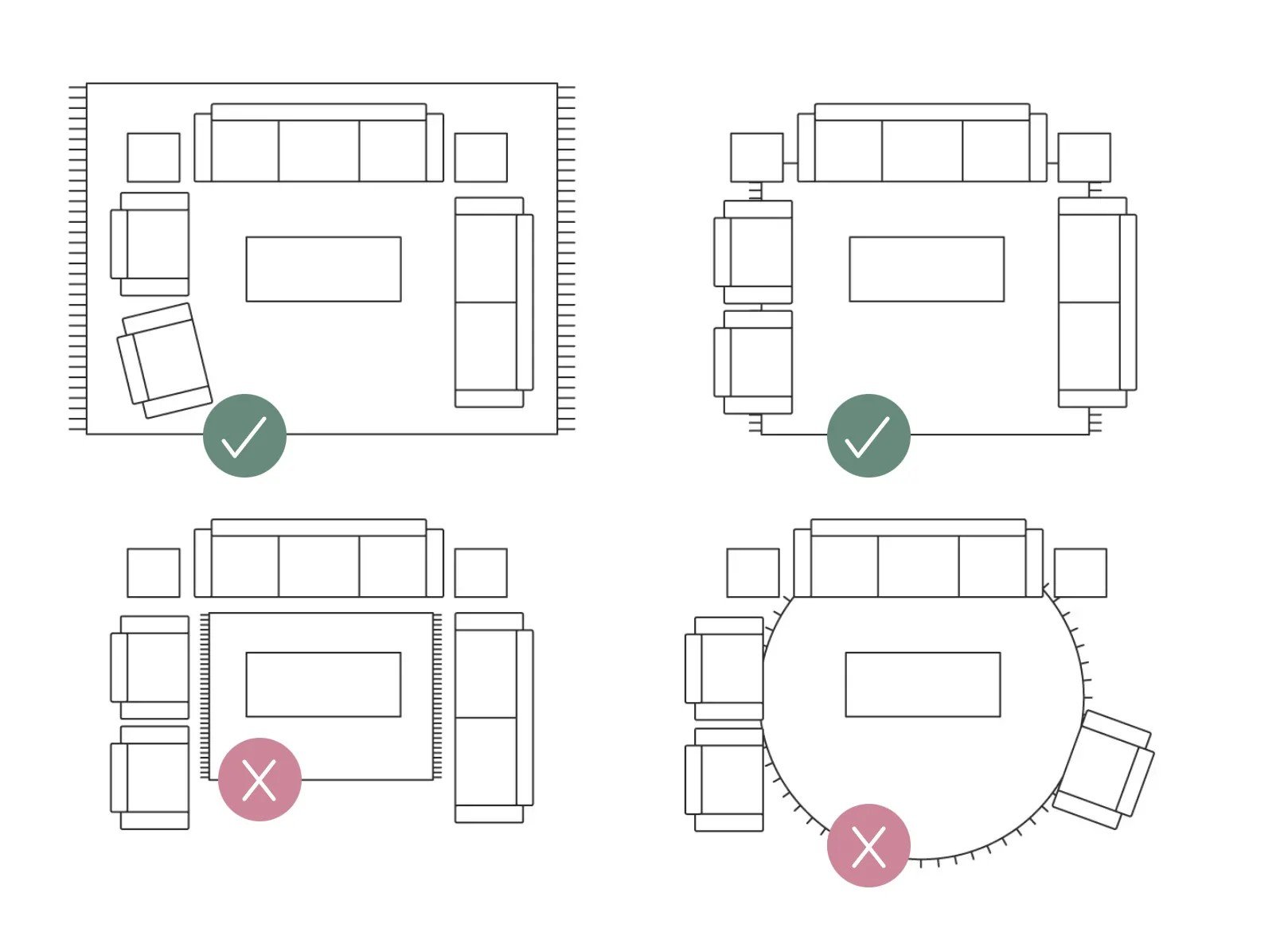 Kaip išsirinkti kilimą? Geriau rinktis didesnį dydį, kad kambarys atrodytų vientisas. Apvalus kilimas taip pat gali būti problema, nes jis dažniausiai dera su apvaliais baldais.