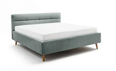 Šviesiai mėlynos spalvos dvigulė lova audiniu dengta su sandėliavimo vieta su lovos grotelėmis 180x200 cm Lotte – Meise Möbel
