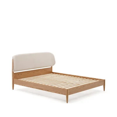 Dvigulė lova iš uosio masyvo smėlio spalvos/natūralios spalvos su lovos grotelėmis 160x200 cm Octavia – Kave Home