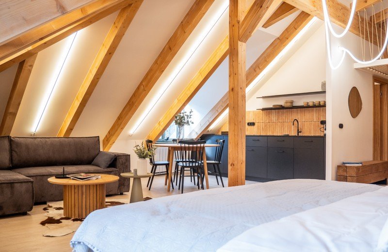 Bzí dvaro apartamentai: nesenstantis interjeras su pagarba istorijai