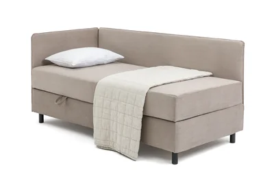 Taupe spalvos viengulė lova audiniu dengta su sandėliavimo vieta su čiužiniu  90x200 cm Avela – Bonami Selection