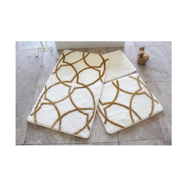 3 baltai auksinių vonios kilimėlių rinkinys Bonita