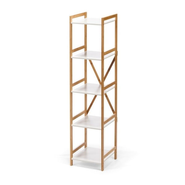 Balta siaura penkių aukštų lentyna su bambuko konstrukcija Bonami Essentials Lora